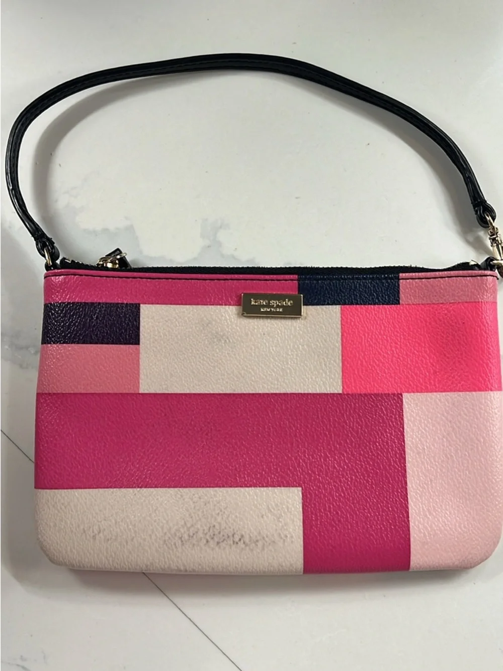 Kate Spade Pink Geo-Block Leather Wristlet